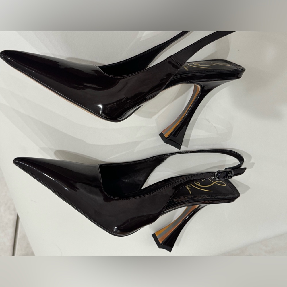 Sam Edelman Patent Leather Pointed Slingback Pumps in Dark Brown - Picture 4 of 8